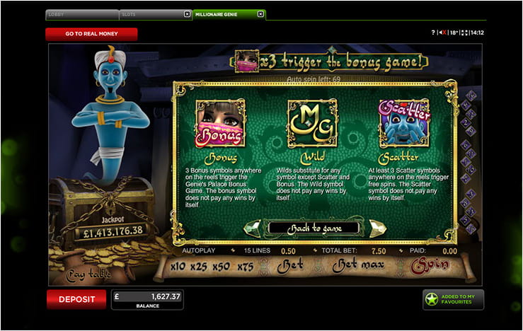 Bonus, Scatter and Wild Symbols in the Slot Millionaire Genie