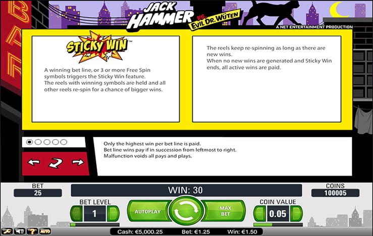 Sticky Win feature of the slot Jack Hammer