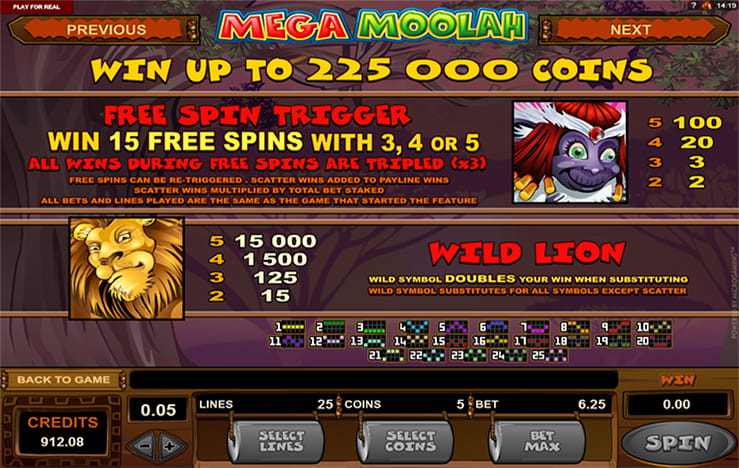 The scatter and wild symbols of the slot Mega Moolah