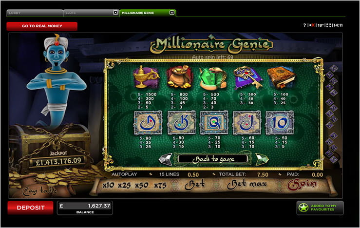 Millionaire Genie Paytable – 888 Slot