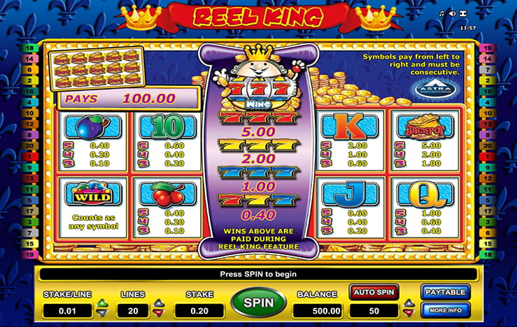 The paytable of the slot Reel King