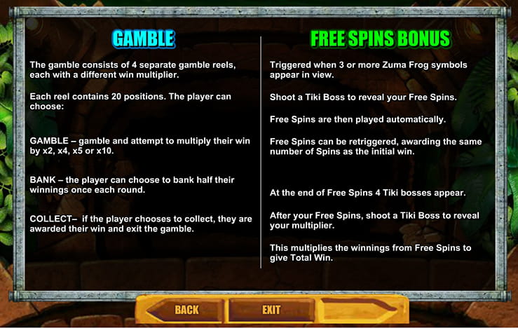 The gamble & free spins of the slot Zuma